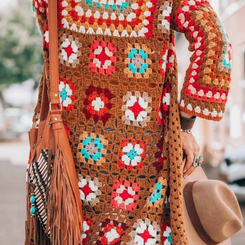 Granny square, Bohemian vintage cardigan